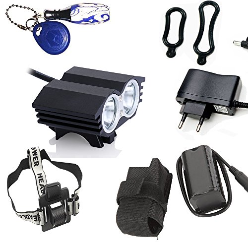 LED Luz Blanco Camping,Linterna LáMPARA para bicicletas bici CREE XM-L U2 - Luz LED frontal para manillar de bicicleta (2 focos, 5000 Lumens, 4 modos) con Llavero Linterna