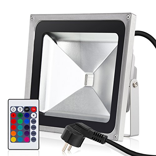 Albrillo LED 50W RGB Fluter mit 16 Farben inkl. Fernbedienung & Stecker, IP65