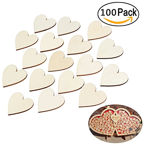 VORCOOL 100 Stück 40mm Herz Holz Scheiben Scheiben Für DIY Handwerk Verzierungen Naturholzscheiben