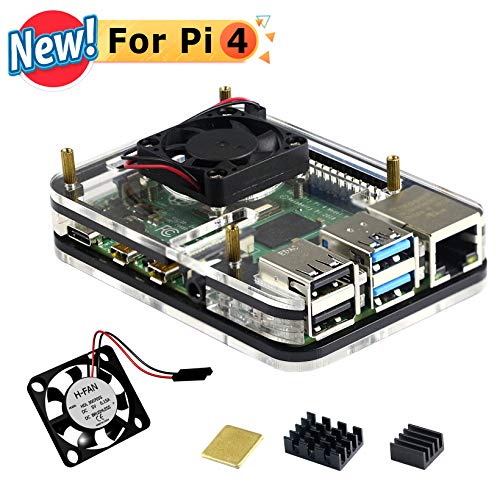 Jun_Electronic - Carcasa de acrílico para Raspberry Pi 4 Modelo B con Ventilador, disipador de Calor