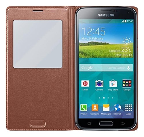 Samsung S-View - Funda para m  vil Galaxy S5  Inteligente  permite controlar funciones como la c  mara  las notificaciones o las llamadas entrantes  impermeable   rosa dorado
