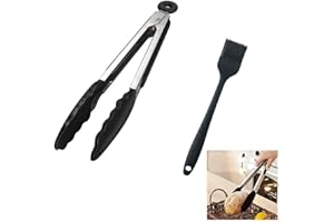 Longsing Pinze da Barbecue Silicone Spazzole Pinza da Barbecue Cucina Set Set di Pinze da Forno in Acciaio Inossidabile Antiaderente con Testa di Bloccaggio e Puntali in Silicone(Nero o Verde)