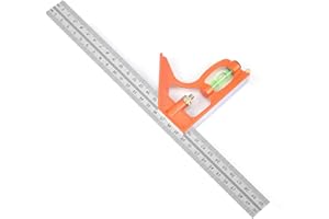 Siumir Combination Square with Bubble Level, Adjustable Right Angle Ruler 300 mm / 12 inch (Orange)