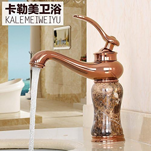 Natural sitting type army green jade full copper water-cooled heat plating gold antique stage European style washbasin faucet,Rose gold C
