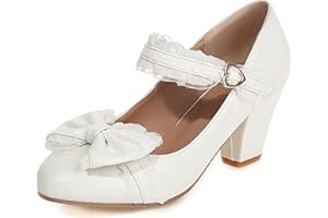 SJJH Women Retro Mary Janes with Cute Bows and Block Heel