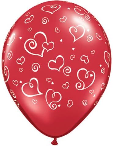 11" Swirl Hearts Around Ruby Red Balloons (100 ct)