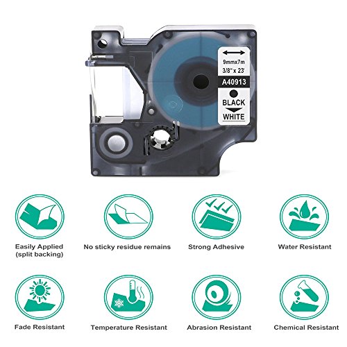 5x Cartucho para Impresi  n de Etiquetas Compatible con Dymo D1 40913 en Negro sobre Blanco 9mm x 7m para La Label Manager 160  210D  260P  280  Label Manager 360D  420P  Rhino 4200  5200  Label Manager 500TS  450D  LabelManager PC  Rhino 6000 