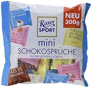 Ritter Sport Mini Schokospruche Aktionsbeutel 9er Pack 9 X 300g 4 Leckere Sorten Erdbeer Joghurt Weisse Kakao Keks Alpenmilch Schokolade Mit Spruchen Amazon De Lebensmittel Getranke