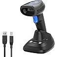 LENVII CW200 Wireless Barcode Scanner 2D Handheld Bar Code Reader QR Code Scanner USB Bar Code Scanners 2 in 1 with Charging Base use for Shop,Supermarket, Warehouse