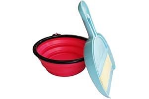 CHYGER Collapsible Dog Bowl with Broom and Dustpan Foldable Pet Feeding Bowls for Cats Dogs 1000ML Large 34oz Expandable Silicone Food and Water Travel Bowl Cup Dish with Carabiner (red)