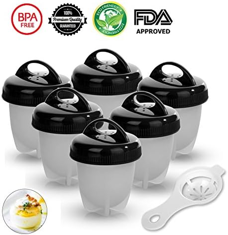 Egg Cooker - 6 pcs Egg Boiler,BPA Free Silicone Egg Cooking Molds Hard Boiled Eggs without Shell (Black)