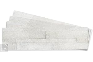 Tic Tac Tiles (60cm x 15cm), 12-Sheets Natural Stone Peel and Stick Self Adhesive Removable Stick On Kitchen Backsplash Bathroom 3D Wall Tiles (Natural White)