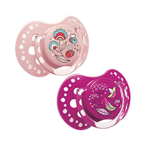 LOVI dinamica Ciuccio in silicone, Folky, kiefergerecht, 2 pezzi, senza BPA, 2 Cappucci di protezione