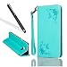 Produktbild Galaxy A3 2017 Hülle,Samsung A3 2017 Leder Tasche Leder Case,Leeook Retro Elegant Grün Prägung Schmetterling Rosette Rose Blume Blüte Muster Entwurf Flip Cover Wallet Brieftasche Hardcase Taschen Schalen Handy Tasche im Bookstyle mit Standfunktion Karten Slot und Magnetverschluß Flip Case Hülle PU Lederhülle für Samsung Galaxy A3 2017 + 1 x Schwarze Eingabestift-Green