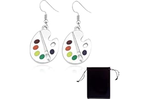 TSUWNO Boucles d'oreilles pendantes émaillées au design tendance avec palette de peinture et pinceau, idéales en tant que cadeaux pour femmes et filles. Livrées dans une pochette en velours.