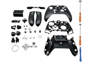 Hzxkqmil Kit de Carcasa Completa de Repuesto para Xbox One S/X Controller (Modelo 1708), Estuche de Bricolaje Cubierta Frontal Placas Traseras Rieles Laterales Botones Accesorios, Negro