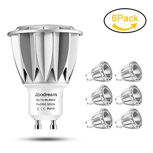 GU10 LED Bulbs, Jpodream 7W COB LED Spotlight Bulbs, Warm White 3000K, 550lm, AC85-265V,15° Bean Angle Perfect for Window Dressing, Jewelry Display, Family Lighting and so on, 6 Pack
