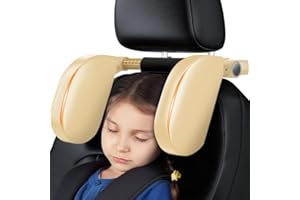 AIPWERER Poggiatesta Auto, Staccabile Supporto Protezione Cuscino Auto Collo poggiatesta laterale a doppia in Pelle PU con Memory Foam, Barra Scorrevole 180° Regolabile per Bambini Adulti (Color crema)