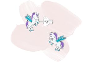 Laimons Pendientes infantiles para niña, joyas infantiles, diseño de unicornio, 8 mm, plata de ley 925, Plata