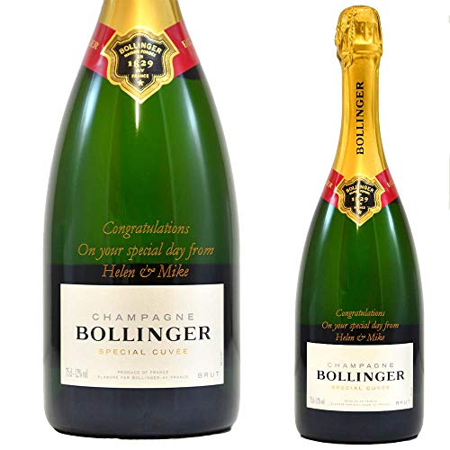 Personalised Bollinger Champagne Bottle Engraved Gift/Birthday Wedding Anniversary Retirement/Gold/75 Centilitre