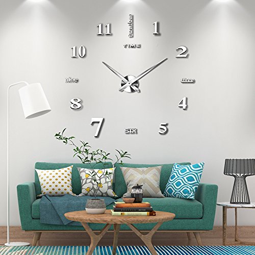 VANGOLD Mute DIY Reloj de Pared sin Marco Espejo Grande 3D Sticker-2 años de garantía (Plata)