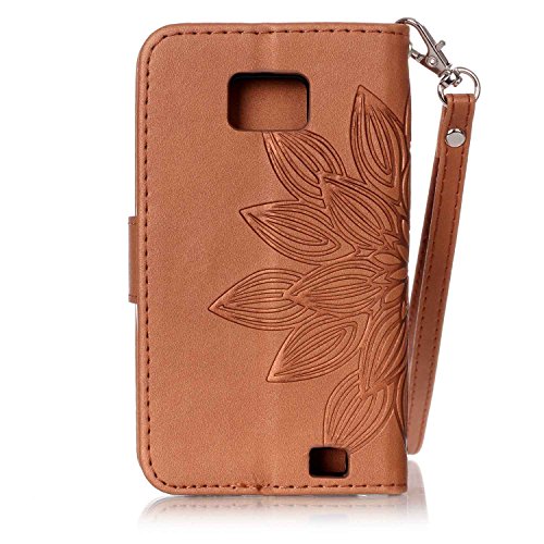 SKYXD für Samsung Galaxy S2 i9100 Hülle Leder Lotus Blumen Drucken Muster,Brieftasche Klappbar Glitzer Strass PU Folio Schutzhülle [Kartenfach / Magnet / Standfunktion / Trageschlaufe] Inner Silikon Klapphülle mit [Handyanhänger + Eingabestift] 3 in 1 Zubehör Handy Tasche Etui for Samsung Galaxy S2 i9100 Bookstyle Flip Case Leather Cover With [Stylus and Dust Plug]- Braun - 4