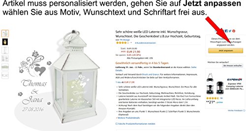 Sehr schöne weiße LED Laterne inkl. Wunschgravur, Wunschtext. Die Geschenkidee! z.B.zur Hochzeit, Geburtstag, - 6