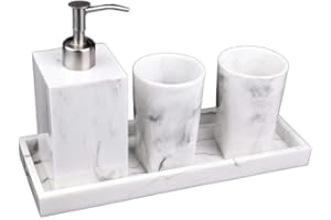 KISS ME 4 Pieces Bathroom Accessories Set, Resin Creative Gift Set Luxury Bath Accessory with Toothbrush Cup/Soap Dispenser/Tray, for Home, Apartment, Dormitory