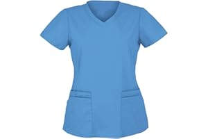 JISUXIAB Scrubs Tops Nurses Shirts for Women Ladies UK V Neck Short Sleeve Plus Size Healthcare Uniforms Medical Beauty Pockets Buttons Tunics Tops