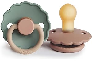 FRIGG Daisy Latex Pacifier Pack of 2 | Natural Rubber Soother Dummy | BPA-Free | Made in Denmark | Symmetrical Cherry Shaped Nipple (Rose Gold/Willow, Size 1 (0-6 Months))