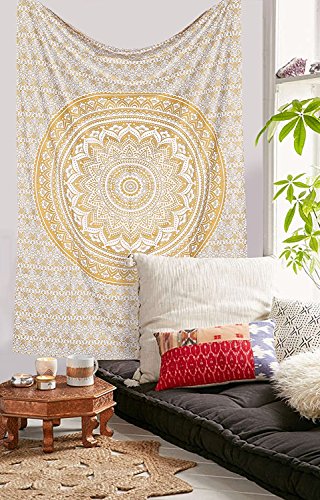 Magical Tapestry Gold Ombre Bohemian Mandala tapestryHome Decor , Hippie wall hanging Bedspread by Craftozone