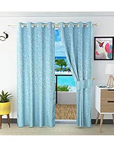 Skyloom Marble Textured Curtains for Door - 50% Blackout Eyelet Polyester Curtains for Home & Office - Modern Curtains for Kids Bedroom Living Room Hall, Set of 2 Pcs, 4 x 7 Feet, Blue