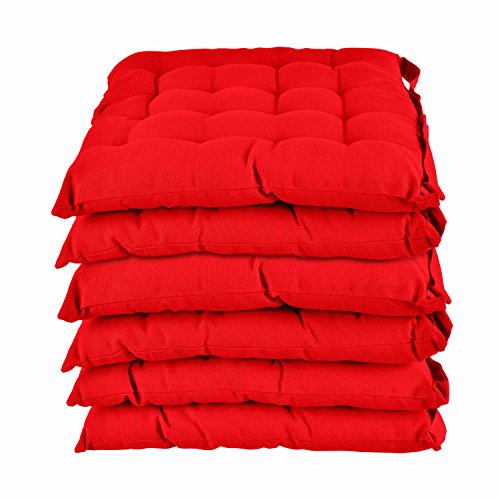 Homescapes Stuhlkissen 40×40 cm 6er Set rot Stuhlauflage mit Bändern und Knopfverschluss Bezug 100% Baumwolle mit Polyester Füllung - 2