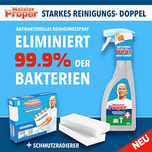 Preisvergleich Produktbild Meister Proper Set Reiniger Spray Antibakteriell 99,9% 500ml +2 Schmutzradierer