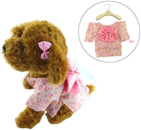 Newtensina 2017 New Pets Dress Dog Clothes Fancy Puppy Kimono Design Dress Gown for Dog - Include a Pink Hair Clips & a Hanger-Pink-S