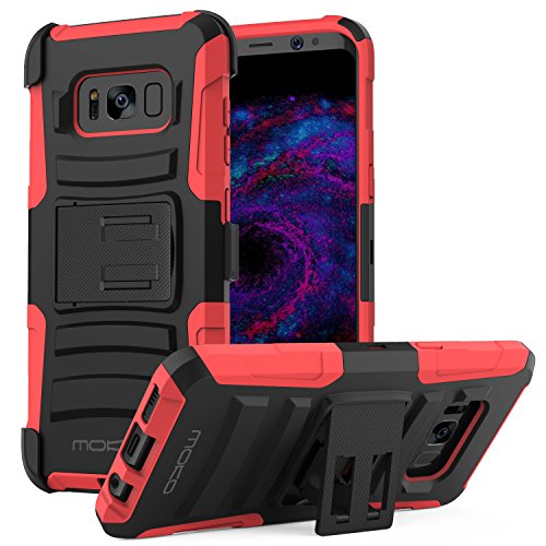 MoKo Samsung Galaxy S8 Funda - Cuerpo de la Resistente Funda Giratoria con Clip de la Correa Resistente Choque de Doble Capa para Samsung Galaxy S8 2017 5 8 Pulgadas Smartphone  Rojo
