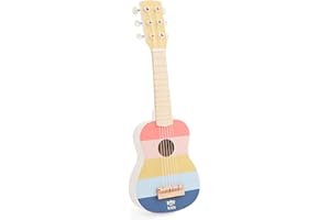 Just Bee Kids Wooden Toy Guitar with 6 Rainbow-ended strings | Musical Toys For 3+ Year Olds | Beautiful Pastel Colours | Plastic-Free | Smooth Rounded Edges | Kids Birthday Gifts