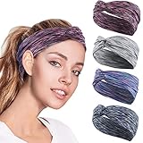 4PCS Women Workout Headband Lightweight Soft Wicking Stretchy Head Wrap Ideal for Sports/Yoga/Pilates/Dancing/Running/Cycling/Fitness Exercise/Travel