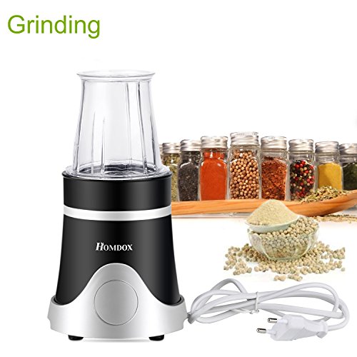 Homdox Mini Mixer Smoothie, 4 Edelstahlmesser mit Saftbecher, Grinding Cup, Seal Ice Cup und 2 Spare Lids, Standmixer Set 250W - 3