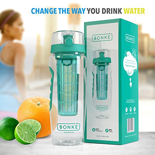 Bonke Trinkflasche für Fruchtschorlen – Große 1 Liter BPA-freie Sportflasche – Wasserflasche mit Gummigriff und extra sicherem Verschlusssystem – 1 Jahr Garantie - 3