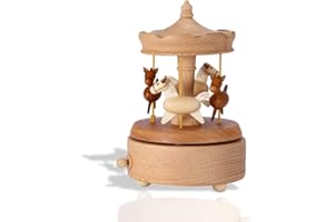 LAZMIN112 Lazmin Carillon a forma di cavalli d'epoca in legno, bella carosello cavallo carillon Natale regalo di compleanno per interni