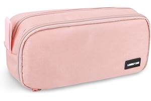 Lonely Oak Grande Trousse Scolaire, Étui à Crayons de Couleur Capacité Extra Large à Fermeture Fluide, Trousse en Tissu with Compartiment Supplémentaire pour Fille & Garcon(Rose)
