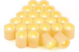 CANDLE IDEA 24 lumini a LED tremolanti alimentati a batteria, senza fiamma, candele votive elettriche finte per matrimoni, celebrazioni di festival, feste, Halloween e decorazioni natalizie (bianco caldo)