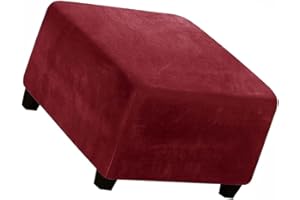 ZGantrix Square Ottoman Slipcover Velvet Small/Medium/Large Stretch Ottoman Cover Slipcover for Wingback Chair Stool Protector cover/Sofa Leather Storage Footstool (Color : Wine red, Size : 80-100cm)