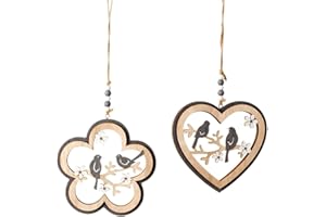 ‎LB H&F 2er Set Girlande Hänger Dekohänger Fenster Frühling Ostern Vogel Holz (Fensterhänger Blume Herz kl)