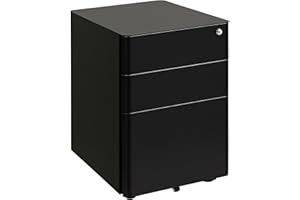 Vinsetto 3-Drawer Mobile Filing Cabinet, Steel Lockable File Cabinet for A4, Legal, Letter, Compact Under Desk Storage Unit with Pre-Assembled Body Except Wheels for Home Office, 39 x 48 x 59cm, Black