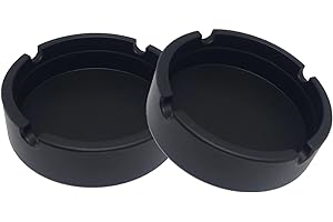 SOQKEEN Silicone Ashtrays 2 Pack Nonstick Cool Portable Ashtray for Outside Heat Resistant Won't Break Silicone Round Rubber Ash Tray Set for Home Office Restaurant or Outdoor (2 Black)