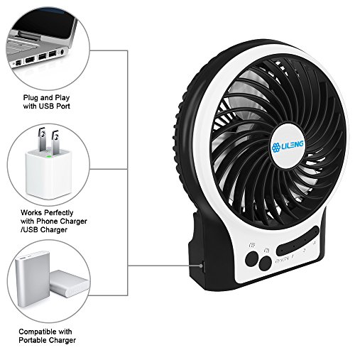 USB Ventilator BENGOO 18650 Akku Tragbarer Mini-Schreibtisch-/-Stand-/-Tischventilator mit An/Aus-Schalter, Elektrisch Wiederaufladbar, Optimal für Laptop Schlafzimmer Büro Draußen Reisen Camping Picknicks, Schwarz. - 5