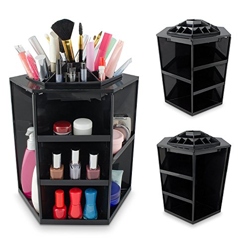 Dproptel 360 Grad Drehbarer Kosmetikorganizer Make Up Organizer Einstellbarer Multifunktionale Aufbewahrungsbox für Schminktisch Aufbwahrung (schwarz)