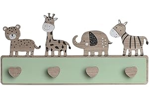 ALJOIR Perchero Infantil de Madera con 4 Ganchos 40cm, para Habitación de Niño, Niña, Niños Colgador de Ropa Funcional (Verde)